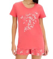 gemütlicher Damen 2-teiliger Pyjama Baumwoll-Pyjama Shorty-Set mit Schmetterlingen kurzer Schlafanzug 930329 Rosa/Weiß