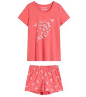 gemütlicher Damen 2-teiliger Pyjama Baumwoll-Pyjama Shorty-Set mit Schmetterlingen kurzer Schlafanzug 930329 Rosa/Weiß