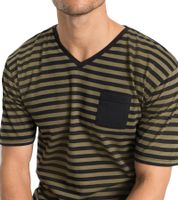 Soft Men's Two-Piece Shorty Pajamas with Chest Pocket and Stripes, Cotton Shorty 957908 Black/Olive