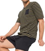 Soft Men's Two-Piece Shorty Pajamas with Chest Pocket and Stripes, Cotton Shorty 957908 Black/Olive