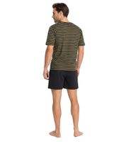 Soft Men's Two-Piece Shorty Pajamas with Chest Pocket and Stripes, Cotton Shorty 957908 Black/Olive