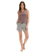 trendiger Damen 2-teiliger Pyjama Baumwoll-Shorty mit Punkten und Spitze kurzes Schlafanzug-Set 959182 Braun/Grau