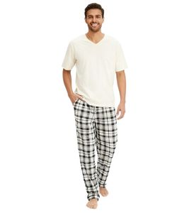 Pigiama da uomo a quadri in cotone biologico, beige