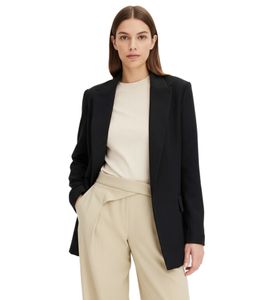Blazer clásico de lino con forro a rayas para mujer, corte holgado, 968952 Negro