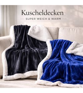 Coperta reversibile in pile Sherpa Everlasting Comfort Plush, 127 x 165 cm, blu, nero, bordeaux e bianco neve