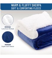 Wendbare Everlasting Comfort Plüsch-Sherpa-Fleecedecke Kuscheldecke 127 x 165 cm Blau und Schwarz