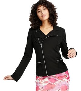 Chaqueta Biker Asimétrica con Cremallera para Mujer, Chaqueta de Punto 950216 Negra