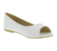 Timeless Women's Ballerina Flats in Faux Leather, Peep-Toe Summer Shoes 936522 White