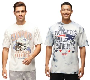 T-shirt da uomo RE:COVERED X NFL New England Patriots, in cotone, colore bianco écru o blu tie-dye