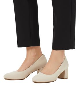 zeitlose Damen Pumps in Veloursleder-Optik Business-Schuhe mit Blockabsatz 954644 Beige