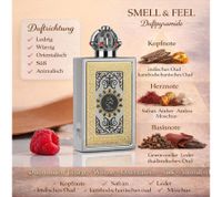 Lattafa King of Arabia Eau de Parfum 100 ml, parfum unisexe aux notes orientales et cuirées, présentée dans un flacon élégant et accompagnée de 4 échantillons (argent et or).