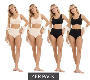 Lot de 4 culottes taille haute confortables pour femme, en microfibre douce, sous-vêtements éco-responsables, réf. 952192 Noir/Beige