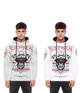 Cooler Hoodie für Herren Kapuzen-Pullover mit rockigem Print Sweater Sweatshirt 19148 Grau, Weiß oder Schwarz