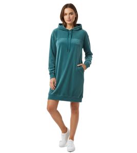 weiches KangaROOS Damen Samt-Kleid bequemes Haus-Kleid mit Kapuze Langarm-Kleid Petrolgrün