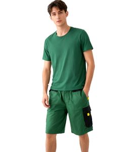 Bermuda cargo de 6 bolsillos para hombre PUREWORK, pantalones de trabajo sostenibles, pantalones de jardinería, verde/negro/amarillo