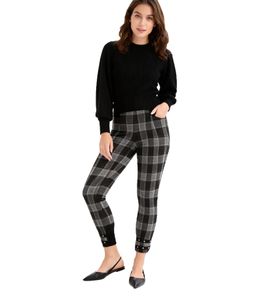 Soft Women's Jeggings, Checkered Bootcut Trousers with Studs, Skinny Fit, 926776 Gray/Black/Gold/Brown