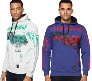 Stylish Hooded Sweatshirt with Trendy Print for Men - Pullover Sweater 19149 - Navy Blue or Gray