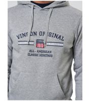 VINSON Herren Hoodie Baumwoll-Pullover mit Logo-Print Kapuzen-Pullover 104634 in Grau oder Dunkelblau