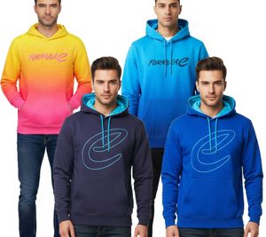 Felpa con cappuccio da uomo Formula E, maglia a maniche lunghe, articolo da tifoso in cotone Motorsport, blu o multicolore