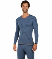 Chemise fonctionnelle TOPTEX PRO pour homme, manches longues, avec technologie HydroTherm, certifiée OEKO-TEX Standard 100, idéale pour le sport et le travail. Coloris : bleu chiné ou gris.