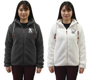 Bequeme sheepworld Damen Teddyfleece-Jacke mit gesticktem Motiv Kuschel-Jacke mit Stehkragen Sweat-Jacke Weiß oder Grau