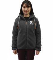 Comfortable sheepworld women's teddy fleece jacket with embroidered design. Cozy jacket with stand-up collar. Sweatshirt jacket in white or gray.