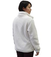 Comfortable sheepworld women's teddy fleece jacket with embroidered design. Cozy jacket with stand-up collar. Sweatshirt jacket in white or gray.