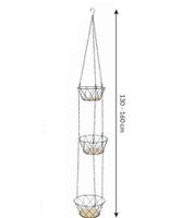 The Rombs Hanging Fruit Basket - Practical Kitchen Tiered Tray for Fruits and Vegetables with 3 Baskets (up to 15kg) - Wood/Black