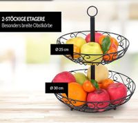 Présentoir à fruits décoratif CUBESU avec porte-bananes - Panier à fruits et légumes en acier inoxydable, noir