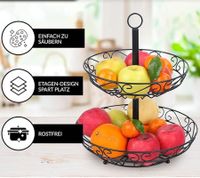 Présentoir à fruits décoratif CUBESU avec porte-bananes - Panier à fruits et légumes en acier inoxydable, noir