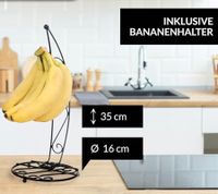 Présentoir à fruits décoratif CUBESU avec porte-bananes - Panier à fruits et légumes en acier inoxydable, noir
