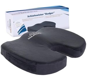 Cuscino ortopedico per seduta SCHLAFMEISTER Badger, certificato OEKO-TEX, per coccige, 44x37x7 cm, nero