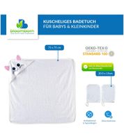 Soft and cuddly bloomborn baby bath towel set: hooded towel with cat motif, includes 2 washcloths, cotton bath towel 75 x 75 cm, white