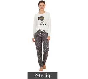 Pijama de algodón de dos piezas para mujer de Soft Sheepworld con estampado de corona y prosecco (parte superior e inferior), 9860552, gris/blanco/multicolor