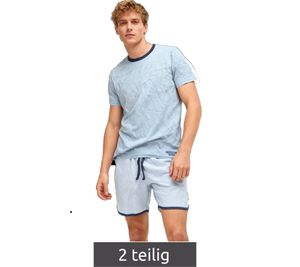 Completo pigiama leggero da uomo SCOTCH & SODA, 2 pezzi, con pantaloncini in cotone SSSP25M206083-421, azzurro