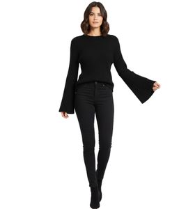 extravaganter Damen Strick-Pullover mit Glockenärmeln Feinstrick Alltags-Pullover 908376 Schwarz