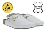 Slip-resistant HSM men's work mules, ESD-compatible, genuine leather shoes with SRA protection class, sandals, occupational shoes, factory second-hand, B-grade, medical shoes, white