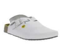 Slip-resistant HSM men's work mules, ESD-compatible, genuine leather shoes with SRA protection class, sandals, occupational shoes, factory second-hand, B-grade, medical shoes, white