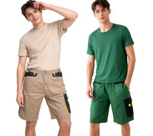PUREWORK Men's Work Shorts with 6 Pockets – Cargo Bermudas – Sustainable Work Trousers / Gardening Shorts – Green/Black/Yellow or Beige/Black/Yellow
