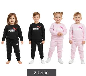 Ensemble de jogging PUMA confortable pour enfants (garçons et filles), 2 pièces : Sweat-shirt et pull col rond, en coton, réf. 627915, coloris noir ou rose