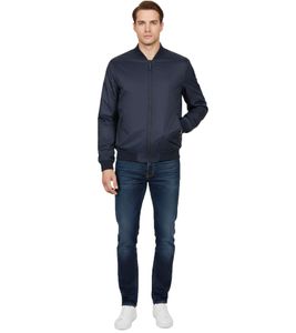Bomber da uomo Maserati con stampa Maxi Tridente, Giacca autunnale Motorsport, Blu scuro