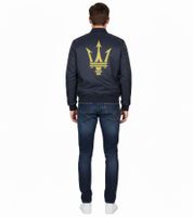 Maserati Herren Herren Bomber-Jacke mit Maxi-Trident Logo-Print Motorsport Frühlings-Jacke Dunkelblau