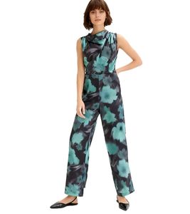 Tuta da donna in raso con stampa floreale - Outfit da vacanza 904269 Verde/Blu