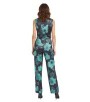 Floral Women's Satin Jumpsuit with Floral Print - Vacation Outfit 904269 Green/Blue