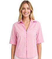 Stylische Damen Hemdbluse im Nadelstreifen-Design Kurzarm-Hemdbluse 912758 Rosa