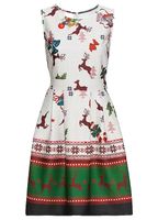 Robe de soirée élégante sans manches pour femme, imprimé festif et jupe évasée 967618 noir/rouge
