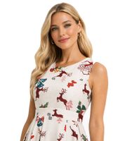 Robe de soirée élégante sans manches pour femme, imprimé festif et jupe évasée 967618 noir/rouge