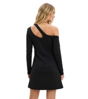 Stylisches Damen One-Shoulder-Kleid Mini-Kleid mit Raffungen nachhaltiges Langarm-Kleid 949394 Schwarz