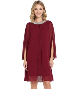 Elegante vestido de noche para mujer, de gasa, con mangas 3/4 y vestido de cóctel 935924 Rojo Burdeos