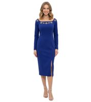 Robe midi moulante à paillettes florales, manches longues, réf. 965864 Bleu